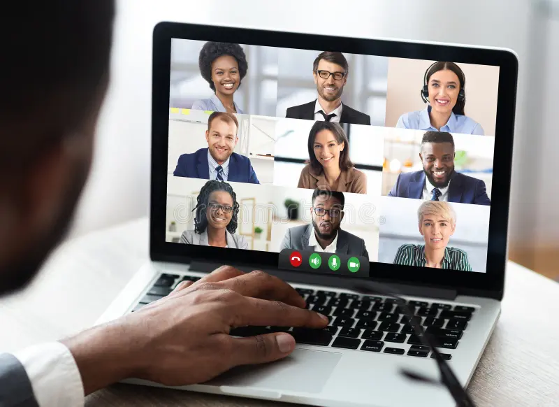 businessman having business meeting making video call laptop indoor black businessman having online business meeting 208032144